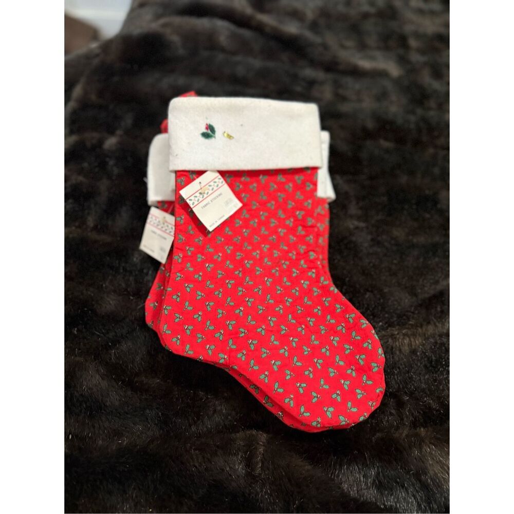 Vintage Christmas Stocking Noel Quilted Red MCM set of 5